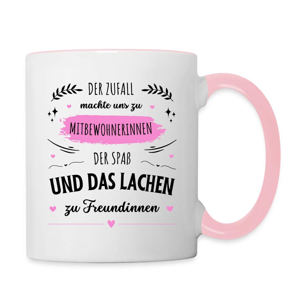 Tasse "Der Zufall machte uns zu Mitbewohnerinnen" - Weiß/Pink