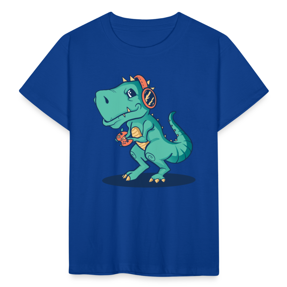 Kinder T-Shirt "Dinosaurier zockt Spiele" - Royalblau