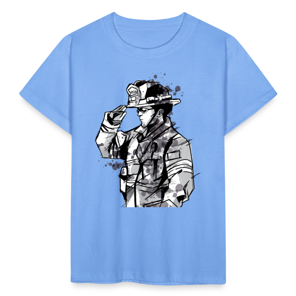 Kinder T-Shirt "Feuerwehrmann im Wasserfarben-Stil" - Himmelblau