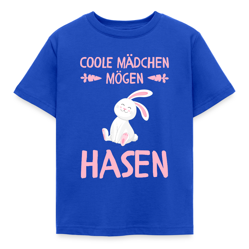 Kinder T-Shirt "Coole Mädchen mögen Hasen" - Royalblau