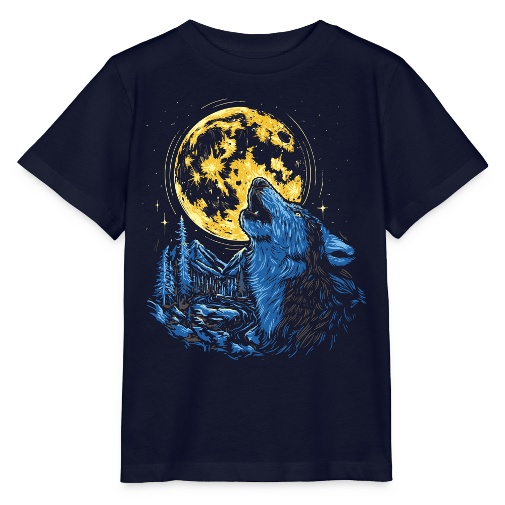 Kinder Bio-T-Shirt "Wolf heult den Mond an" - Navy