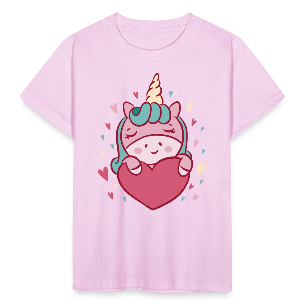 Kinder T-Shirt "Einhorn hält Herz" - Hellrosa