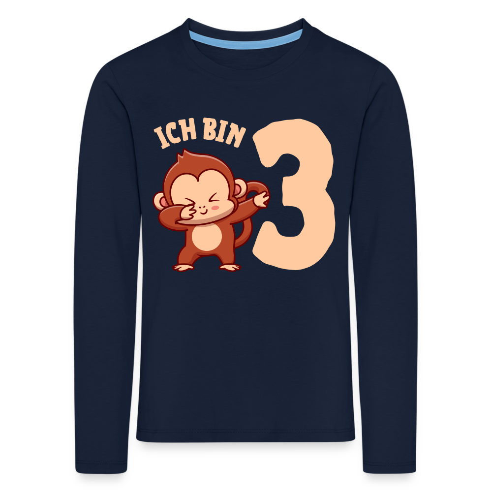 Kinder Langarm Shirt "Ich bin 3" (Affe) - Navy