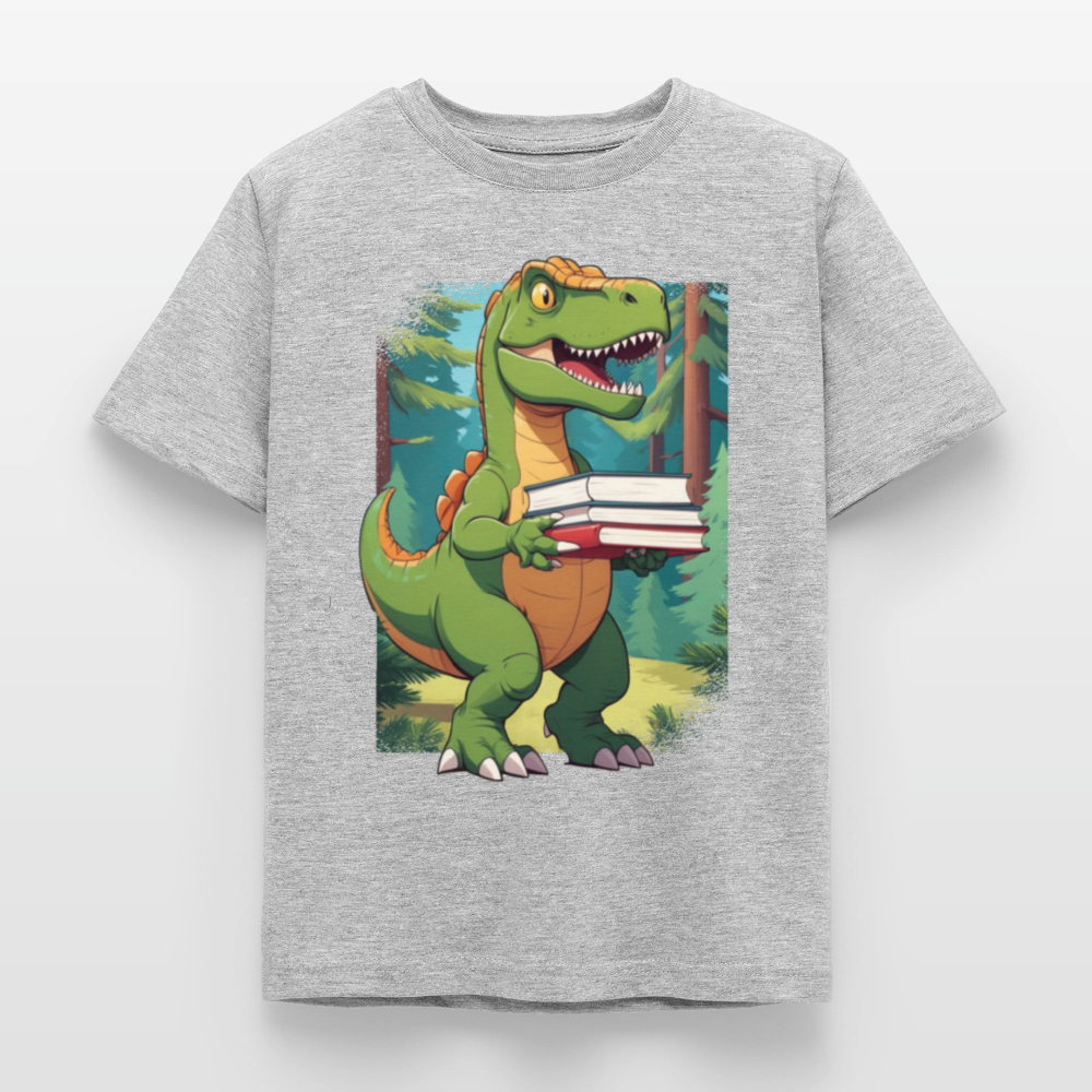 Kinder T-Shirt "Dinosaurier mit Büchern" - Grau meliert