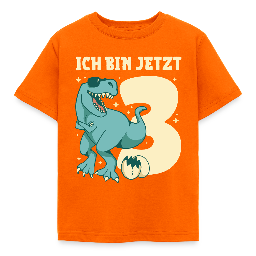 Kinder T-Shirt "Ich bin jetzt 3" (Dinosaurier mit Sonnenbrille) - Orange