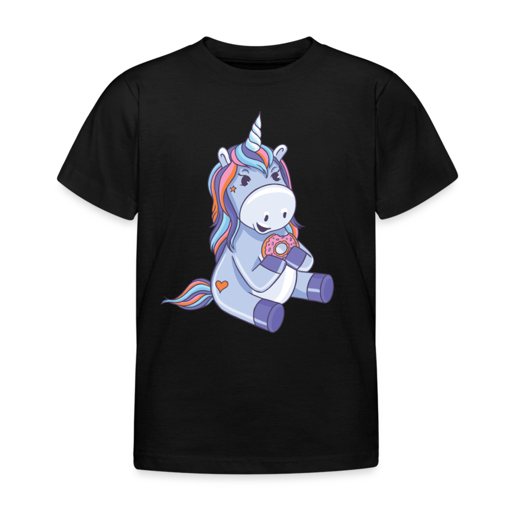 Kinder T-Shirt "Einhorn mit Donut" - Schwarz