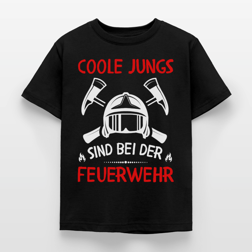 Kinder T-Shirt "Coole Jungs sind bei der Feuerwehr" - Schwarz