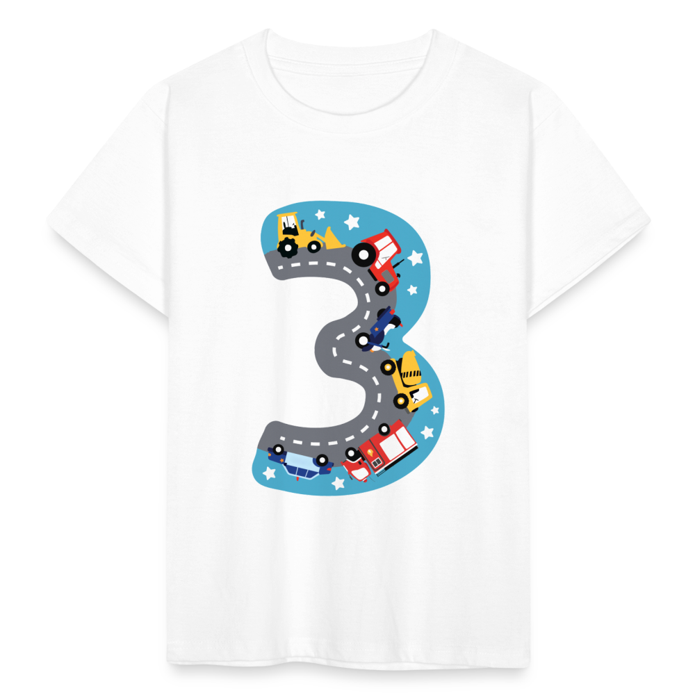 Kinder T-Shirt "3. Geburtstag" (Fahrzeuge und Straße) - Weiß
