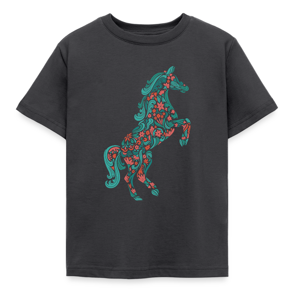 Kinder T-Shirt "Pferd aus Blumen" - Dunkelgrau