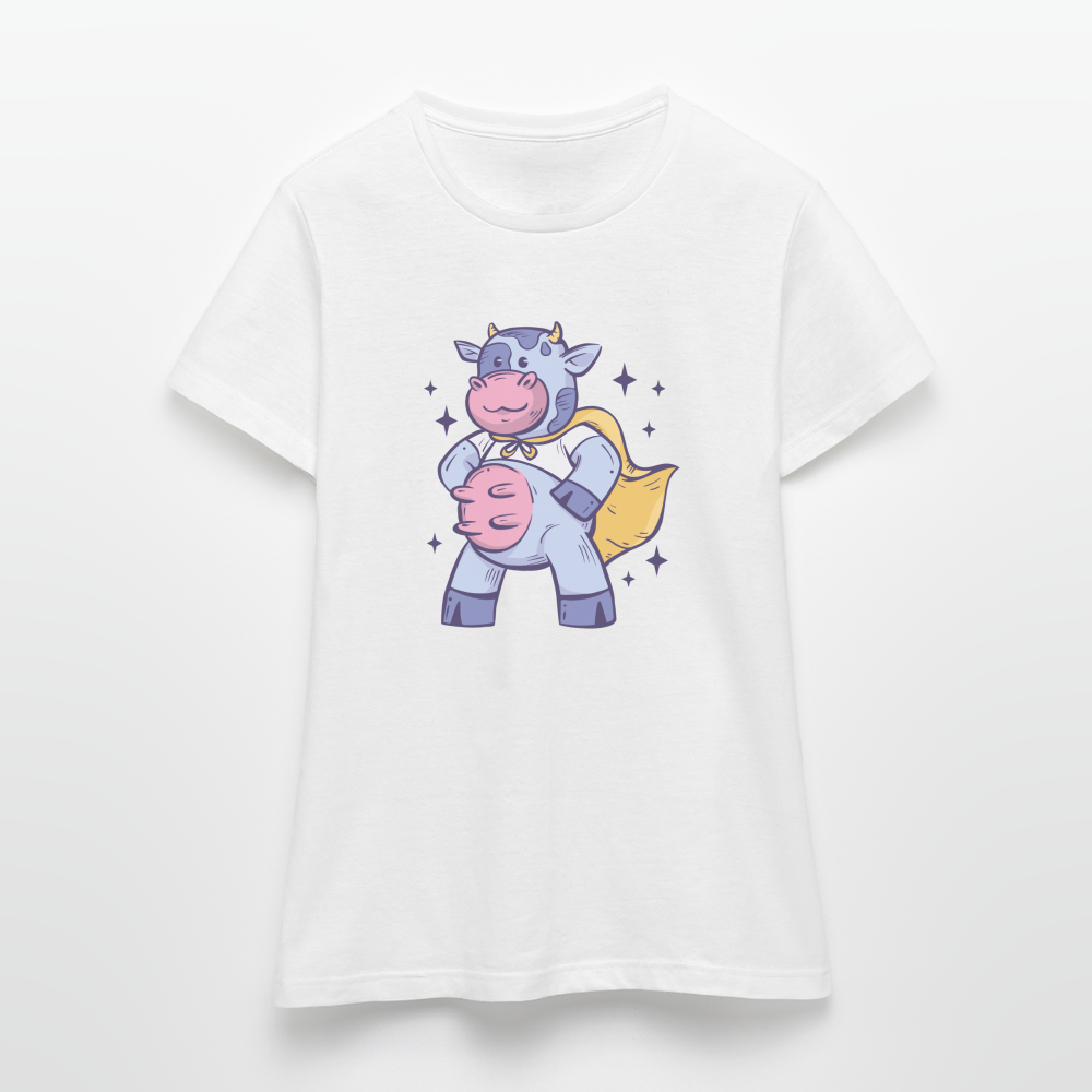 Frauen T-Shirt "Kuh mit Helden-Kostüm" - Weiß