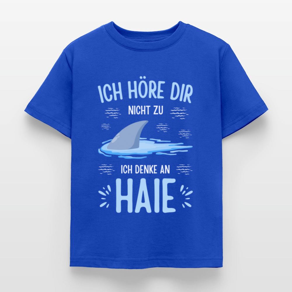 Kinder T-Shirt "Ich höre dir nicht zu, ich denke an Haie" - Royalblau