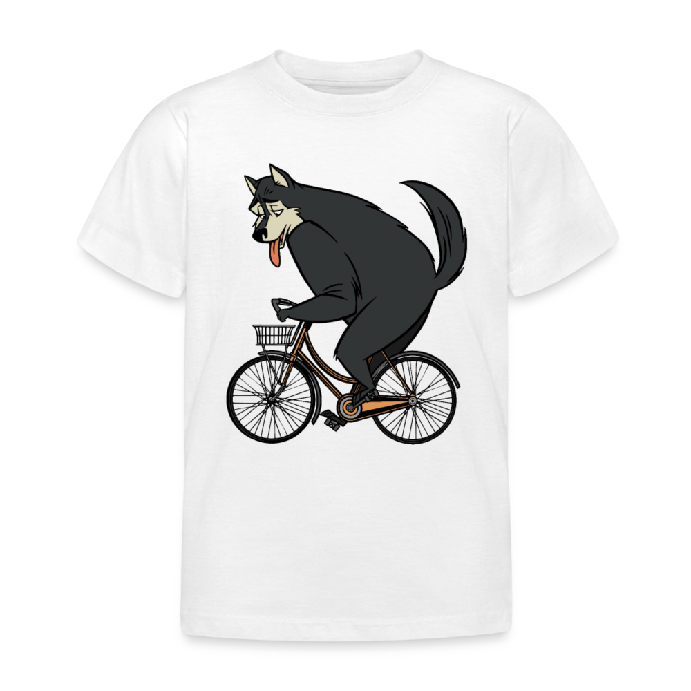 Kinder T-Shirt "Wolf mit Fahrrad" - Weiß