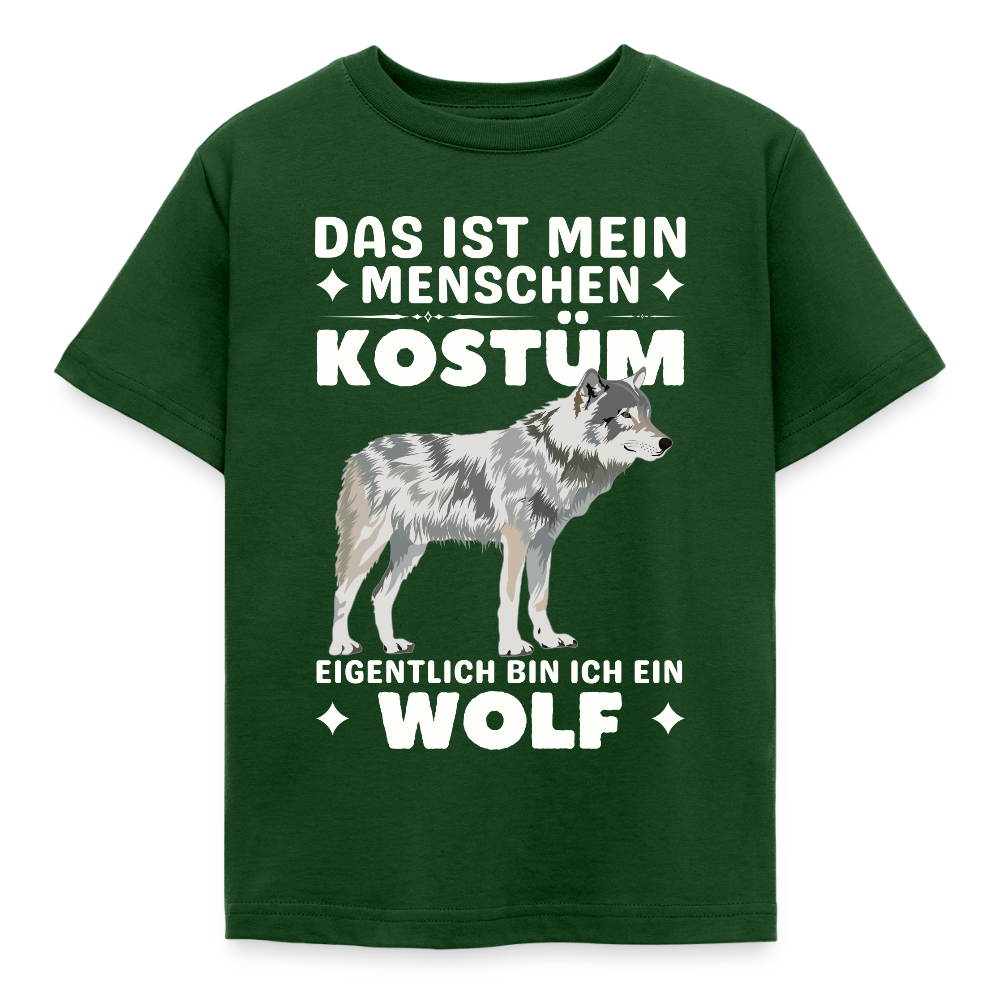 Kinder T-Shirt "Das ist mein Menschen Kostüm, eigentlich bin ich ein Wolf" - Forstgrün