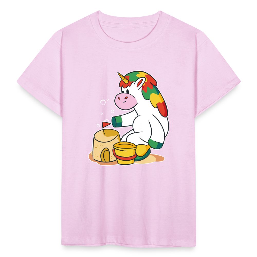 Kinder T-Shirt "Einhorn spielt im Sand" - Hellrosa