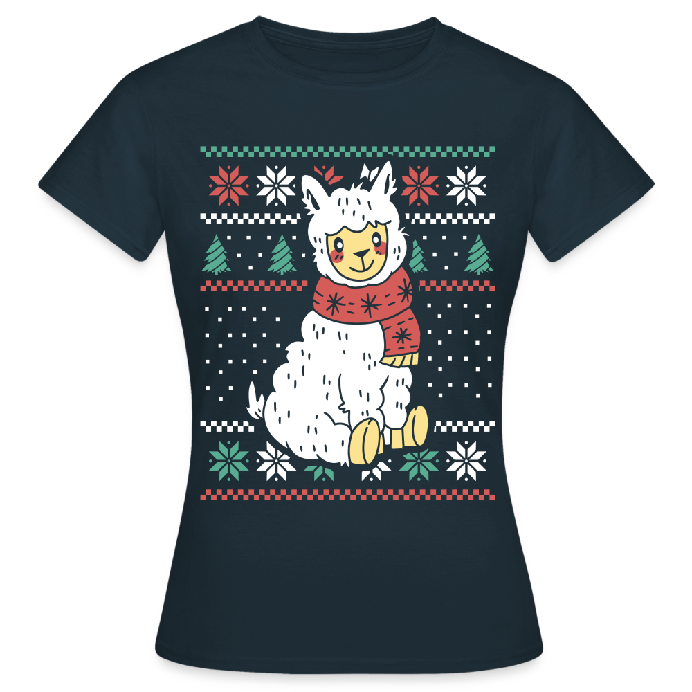 Frauen T-Shirt "Lama Weihnachtsmotiv" - Navy