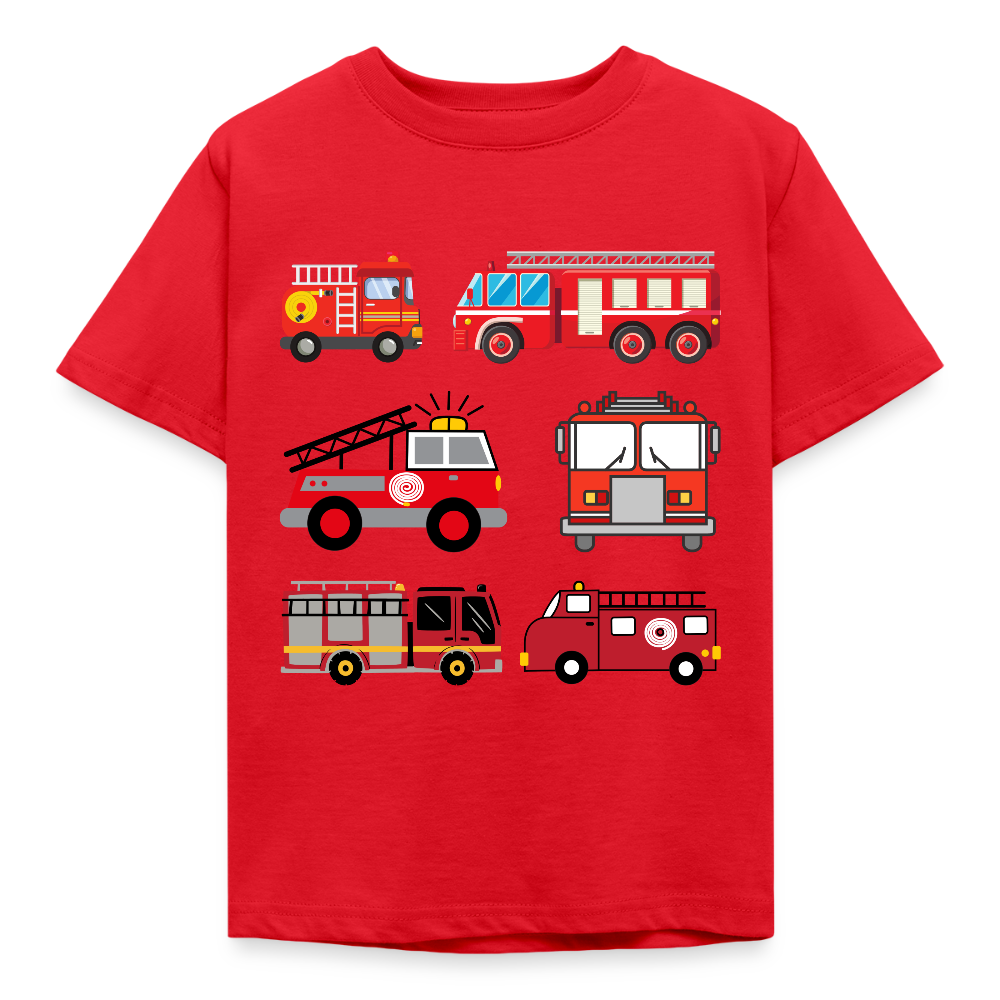 Kinder T-Shirt "6 Feuerwehr Autos" - Rot