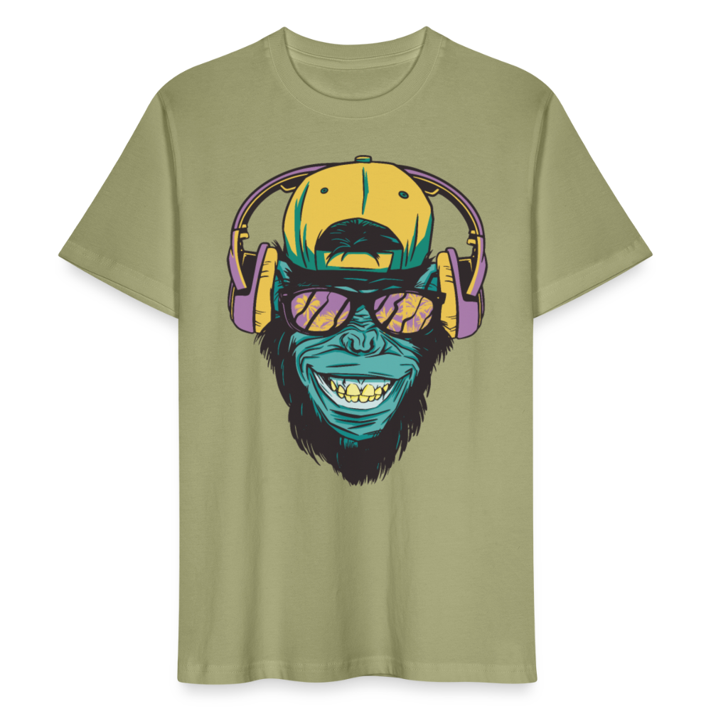 Unisex Bio-T-Shirt "Affe mit Kopfhörern" - Nebelgrün