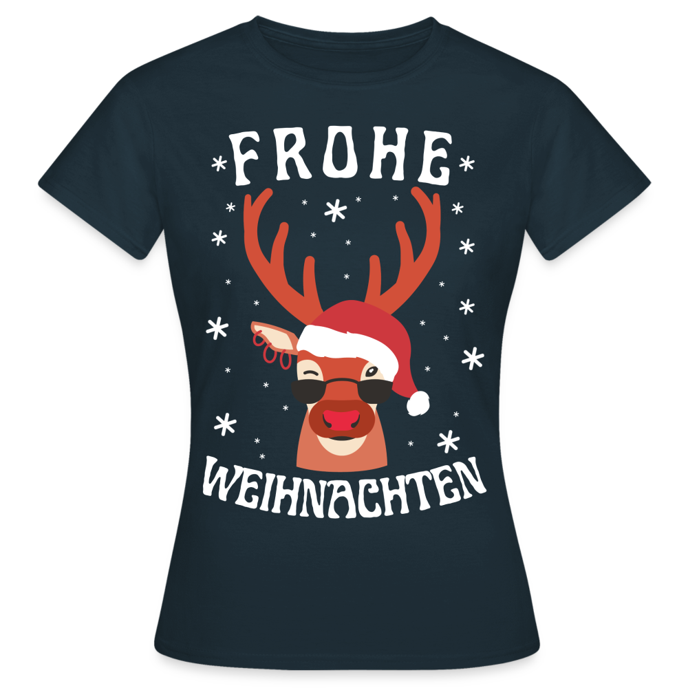 Frauen T-Shirt "Frohe Weihnachten" (Rentier-Motiv) - Navy