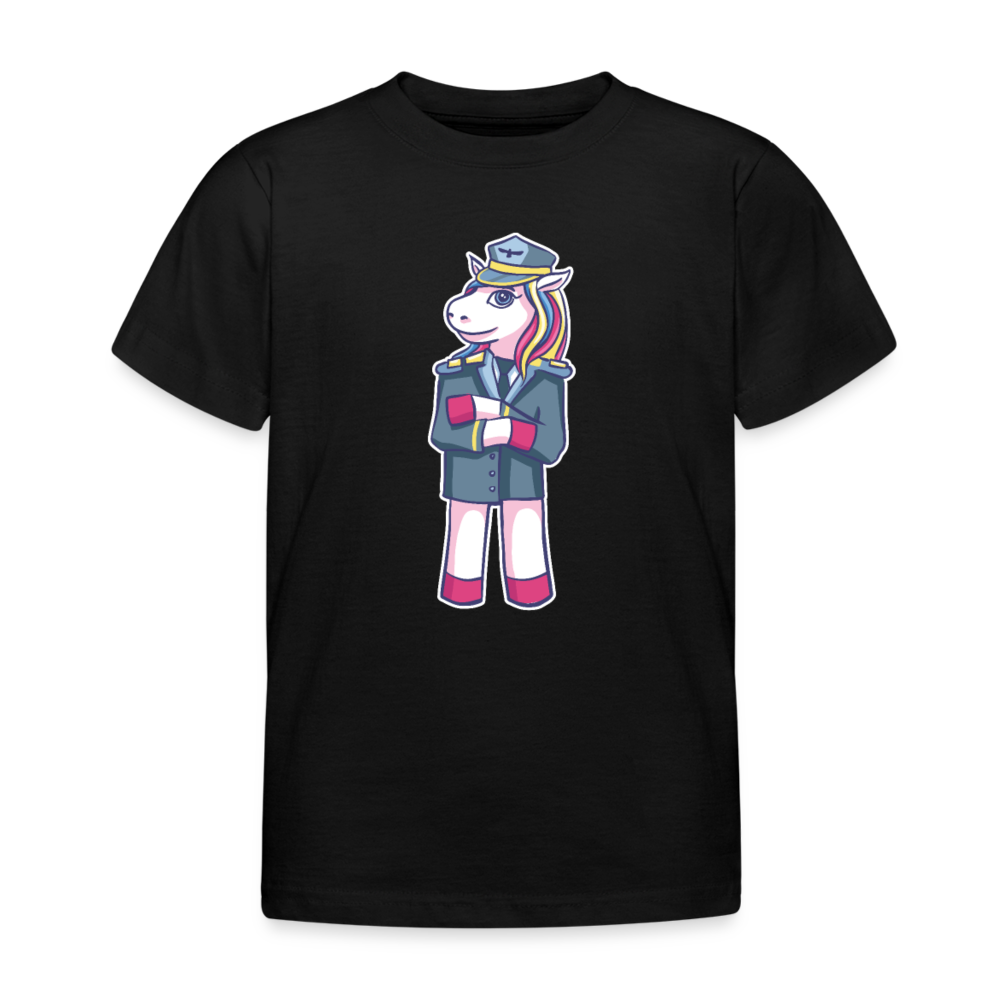 Kinder T-Shirt "Einhorn-Pilotin" - Schwarz