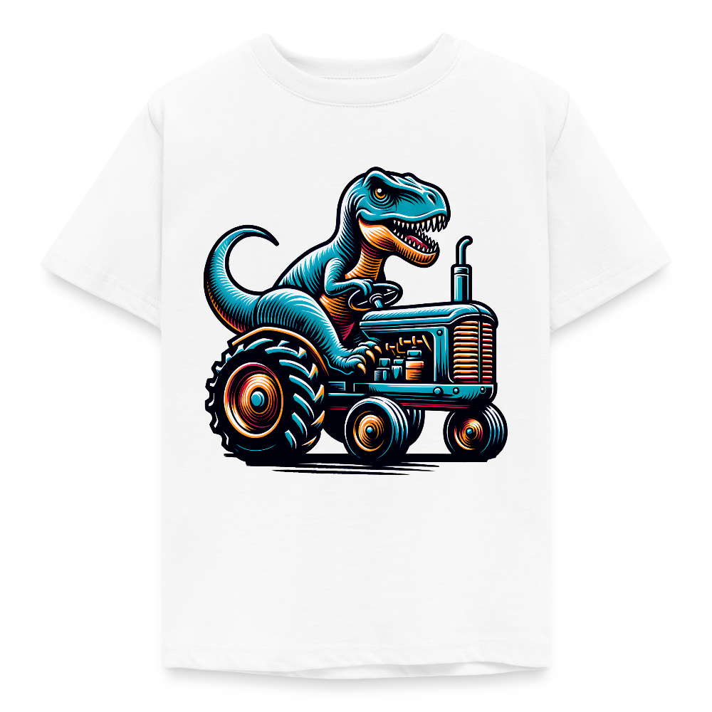 Kinder T-Shirt "Dinosaurier fährt Traktor" - Weiß