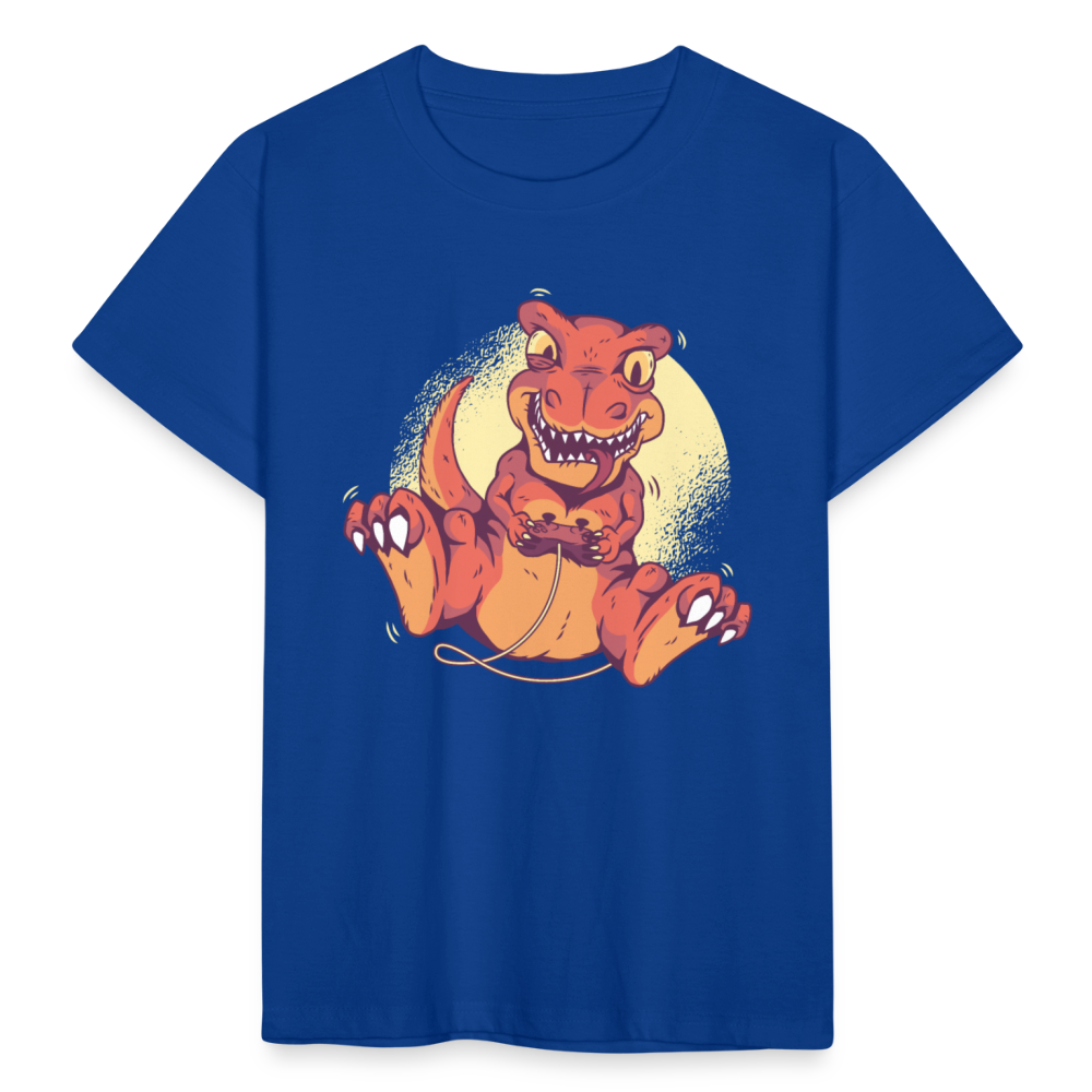 Kinder T-Shirt "Dinosaurier zockt an der Konsole" - Royalblau