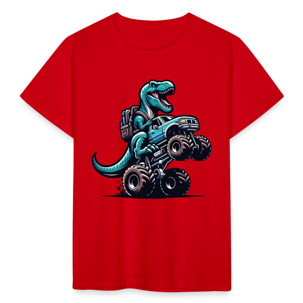 Kinder T-Shirt "Dinosaurier mit Truck" - Rot