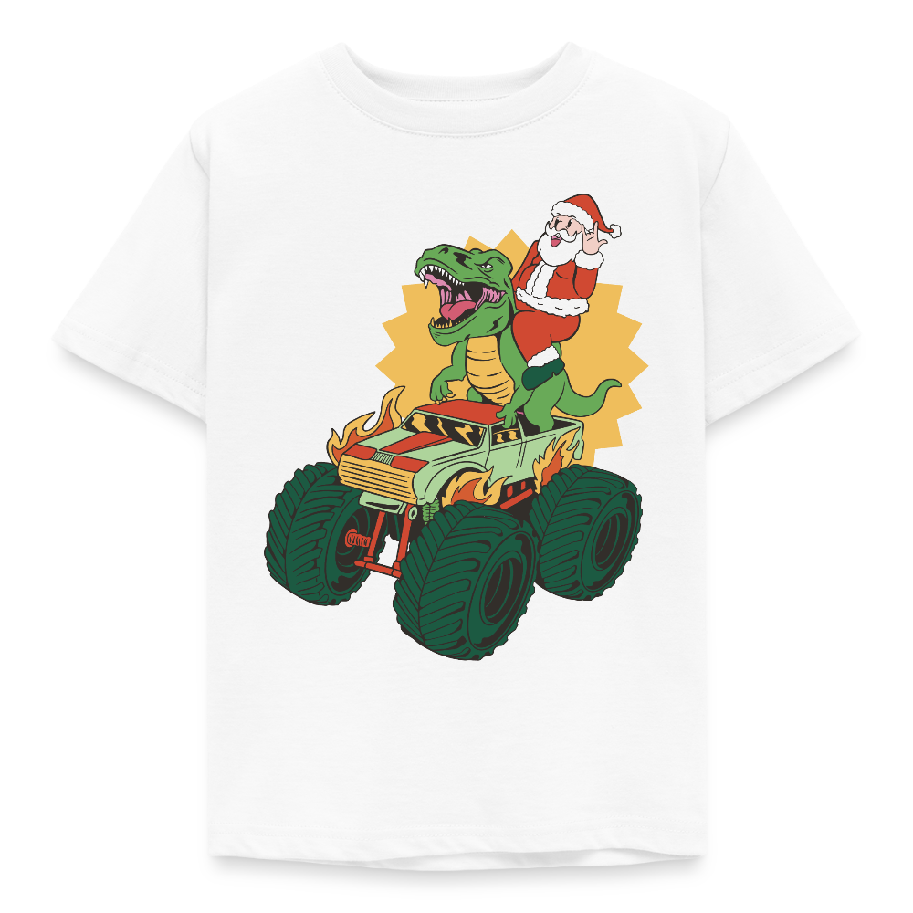 Kinder T-Shirt "Weihnachtsmann mit Dinosaurier" - Weiß