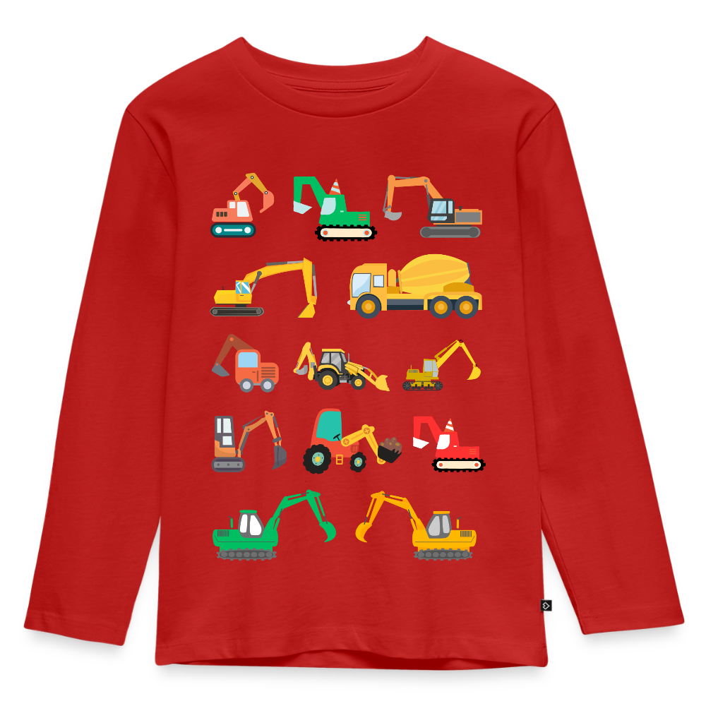 Kinder Langarmshirt "Viele Bagger" - Rot
