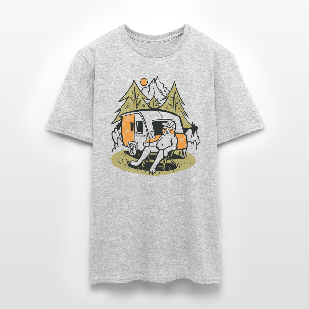 Männer T-Shirt "Faultier beim Camping" - Grau meliert