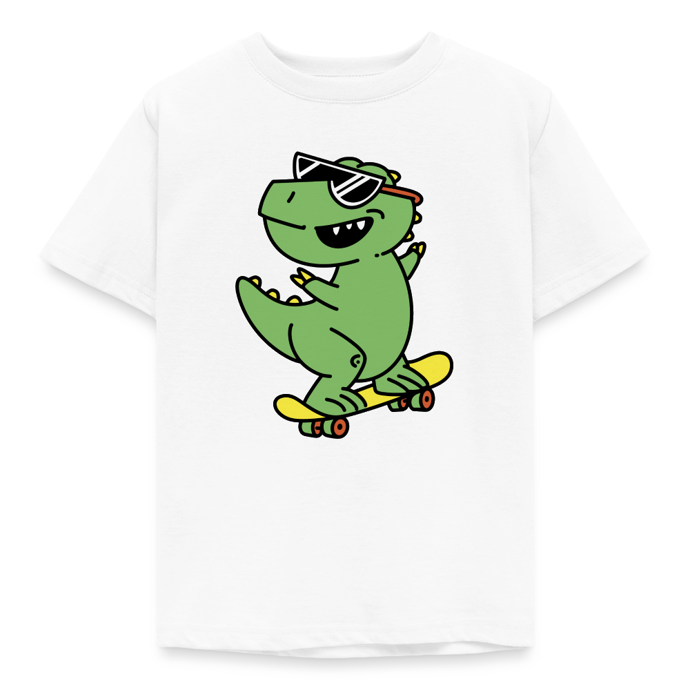 Kinder T-Shirt "Cooler Dinosaurier mit Skateboard" - Weiß