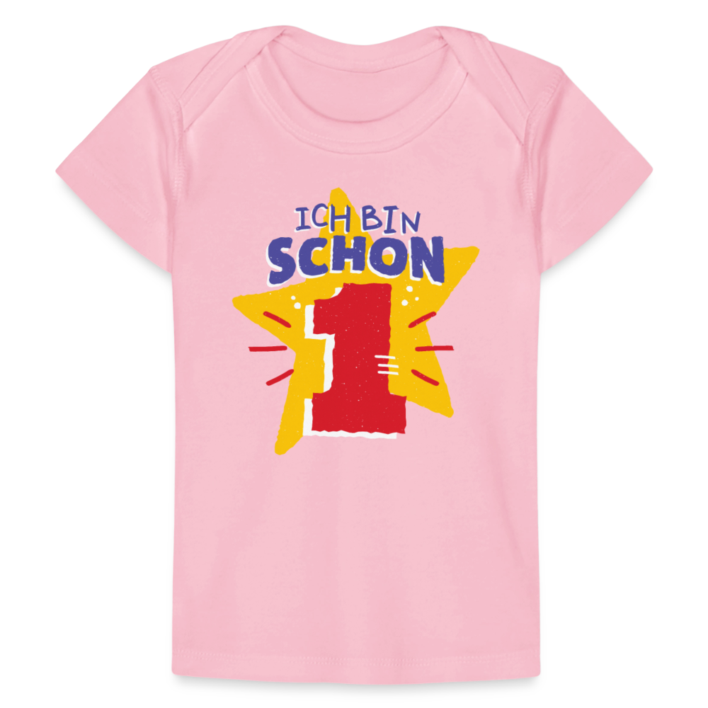 Baby Bio-T-Shirt "Ich bin schon 1" (Sternen-Motiv) - Hellrosa