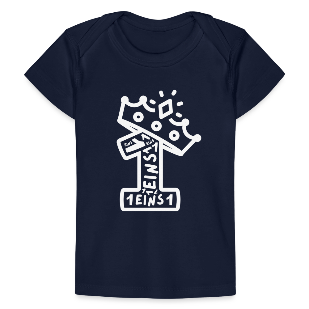 Baby Bio-T-Shirt "1. Geburtstag" (Viele Einsen) - Dunkelnavy