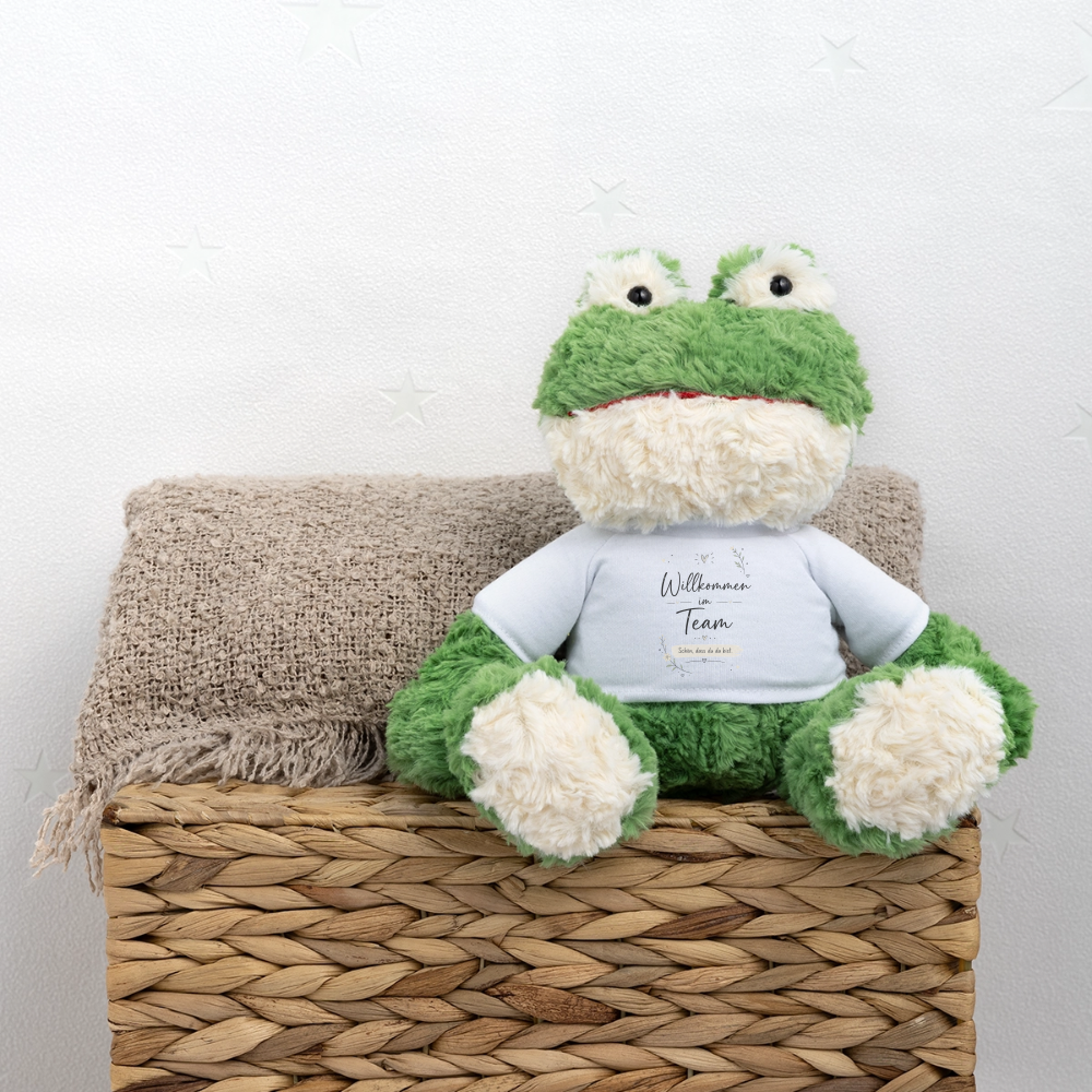 Frosch-Stofftier "Willkommen im Team - Schöne, dass du da bist" - Weiß