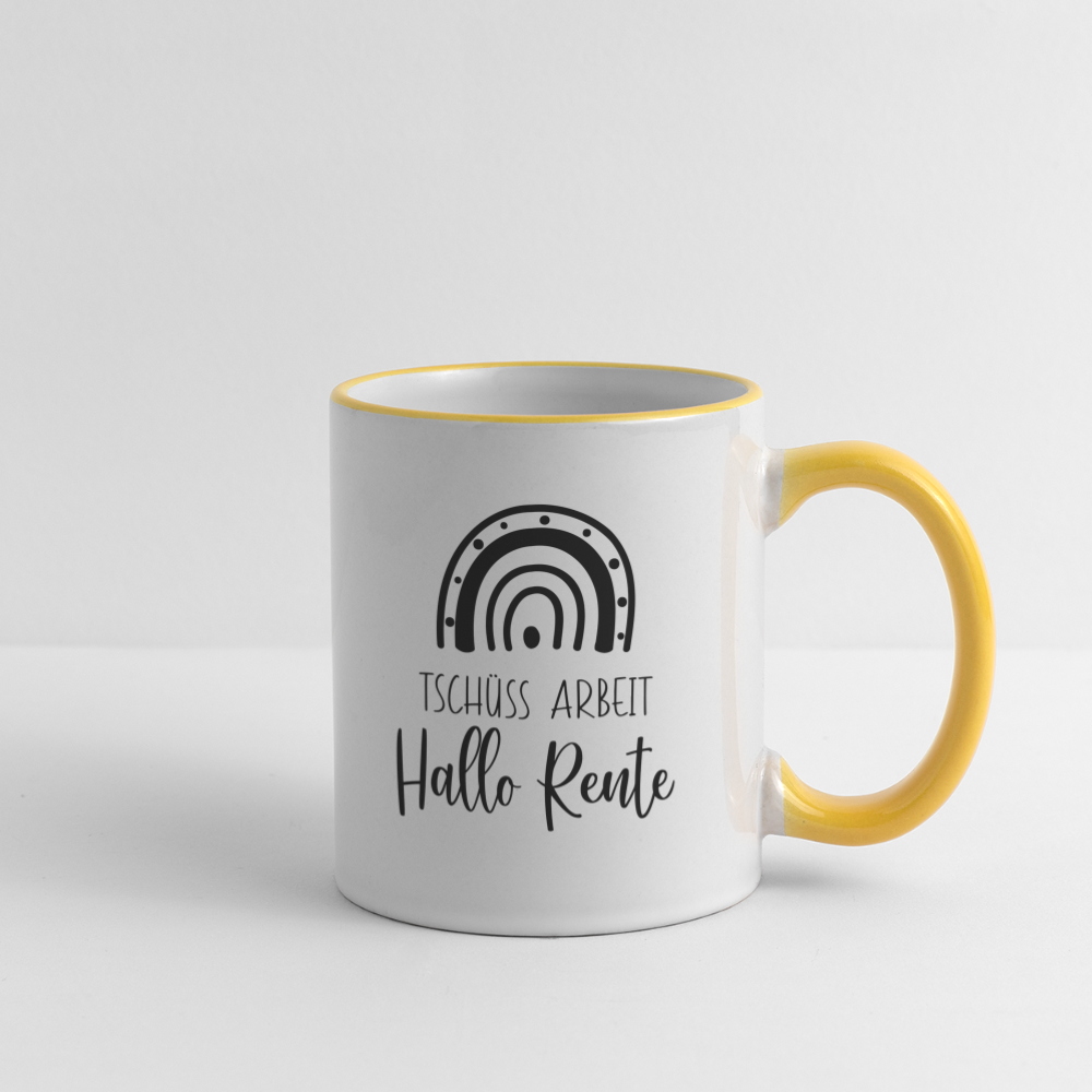 Tasse "Tschüss Arbeit - Hallo Rente" - Weiß/Gelb