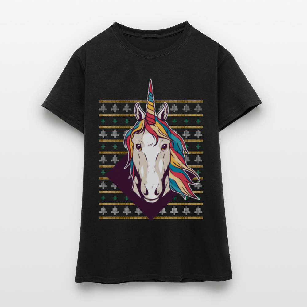 Frauen T-Shirt "Einhorn Weihnachtsmotiv" - Schwarz