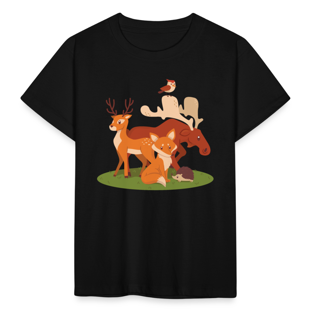 Kinder T-Shirt "Fuchs mit anderen Tieren" - Schwarz