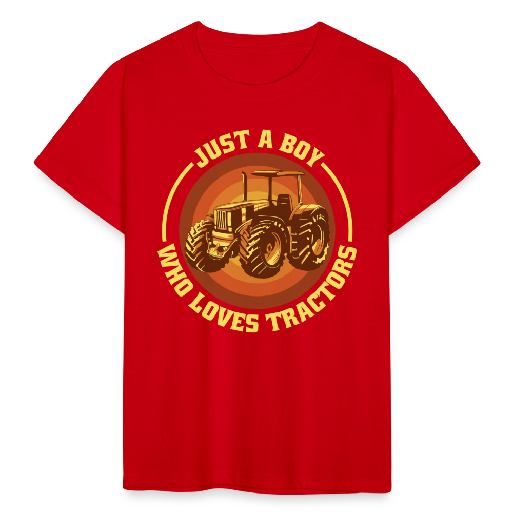 Kinder T-Shirt "Just a boy who loves tractors" (Retro-Stil) - Rot