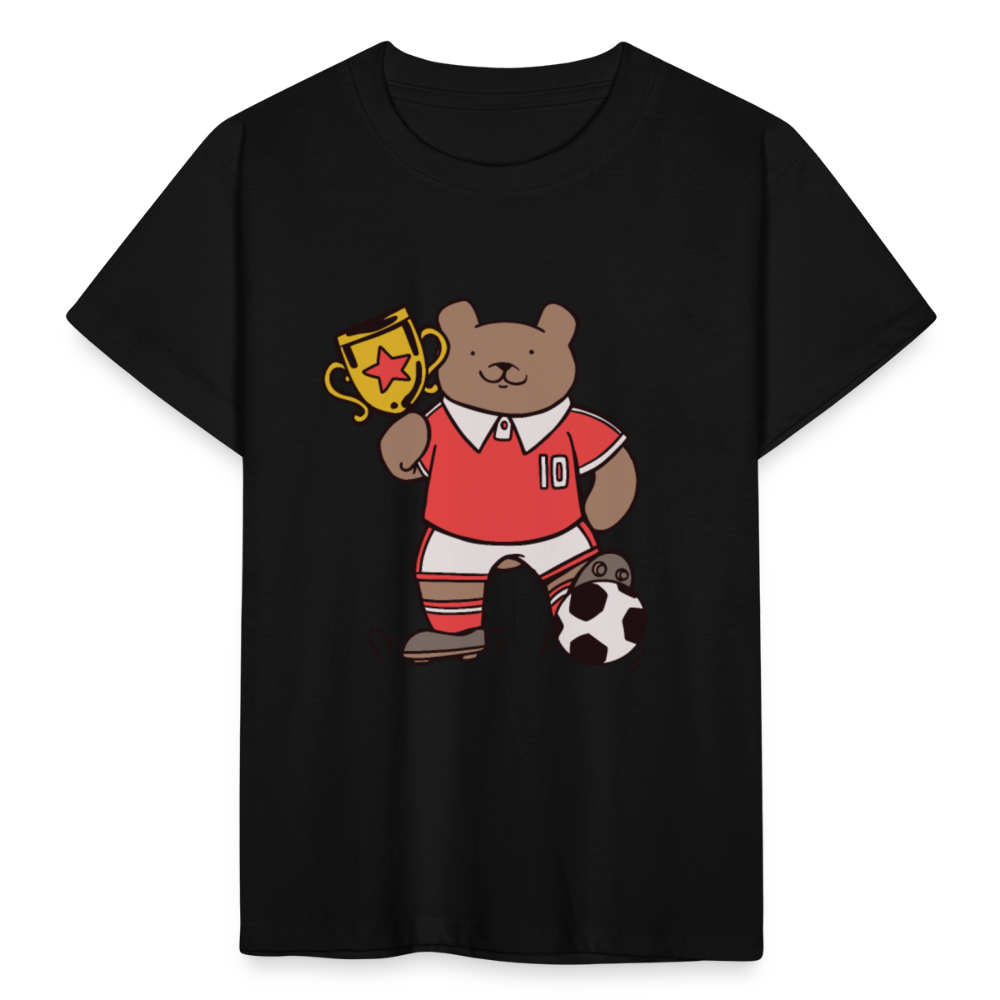 Kinder T-Shirt "Bär mit Fußball-Pokal" - Schwarz