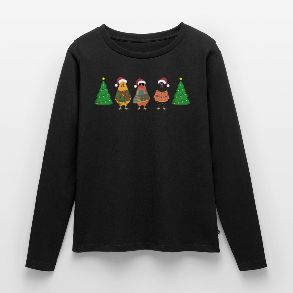 Bio-Langarmshirt "Weihnachtshühner" - Schwarz