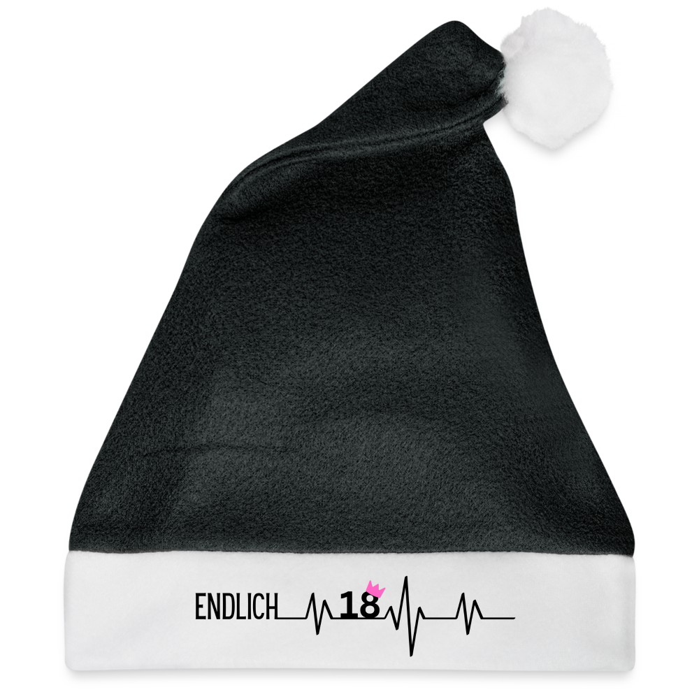 Weihnachtsmütze "Endlich 18" - Schwarz/Weiß