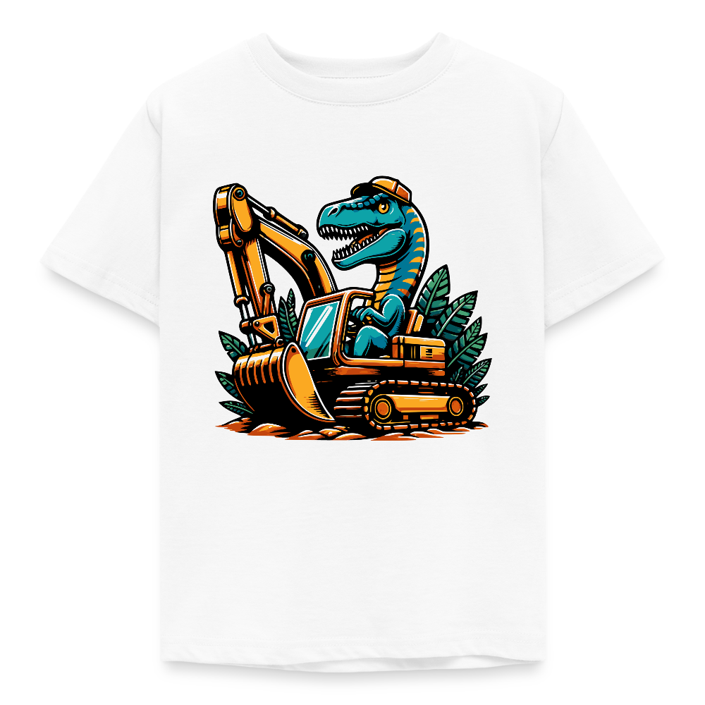 Kinder T-Shirt "Dinosaurier fährt Bagger" - Weiß