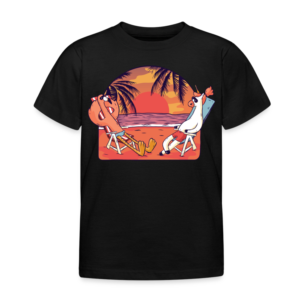 Kinder T-Shirt "Flamingo und Einhorn" - Schwarz