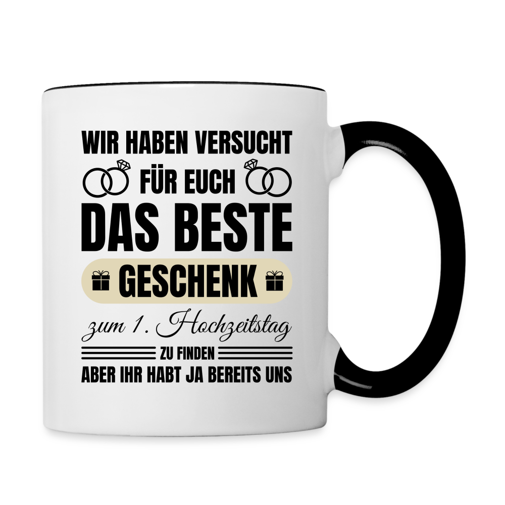 Tasse "Das beste Geschenk zum 1. Hochzeitstag" (von Eltern) - Weiß/Schwarz
