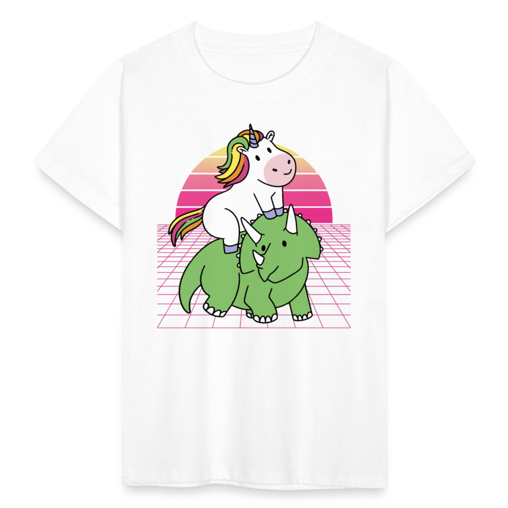 Kinder T-Shirt "Einhorn mit Dinosaurier" - Weiß