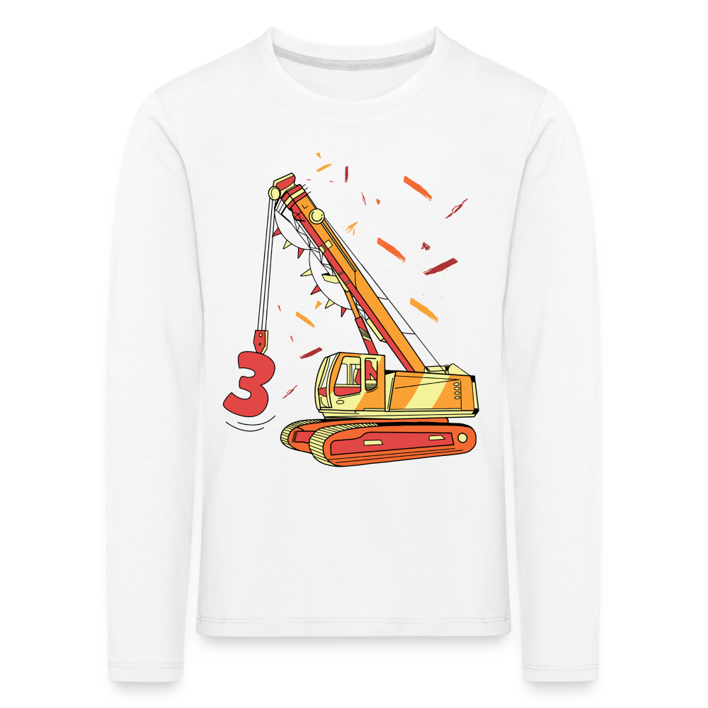Kinder Langarm Jungen T-Shirt "Bagger 3 Jahre" - Weiß