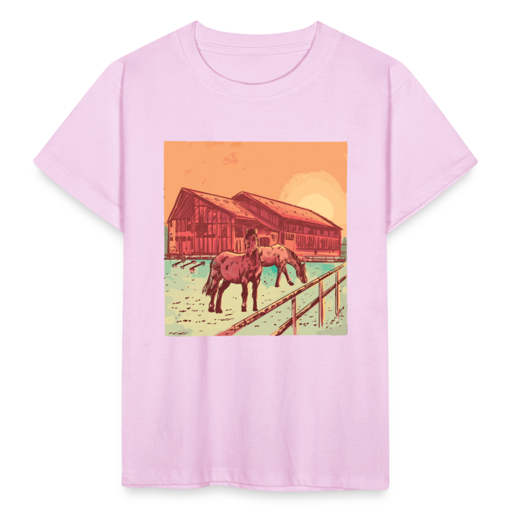 Kinder T-Shirt "Pferde im Sonnenuntergang" - Hellrosa