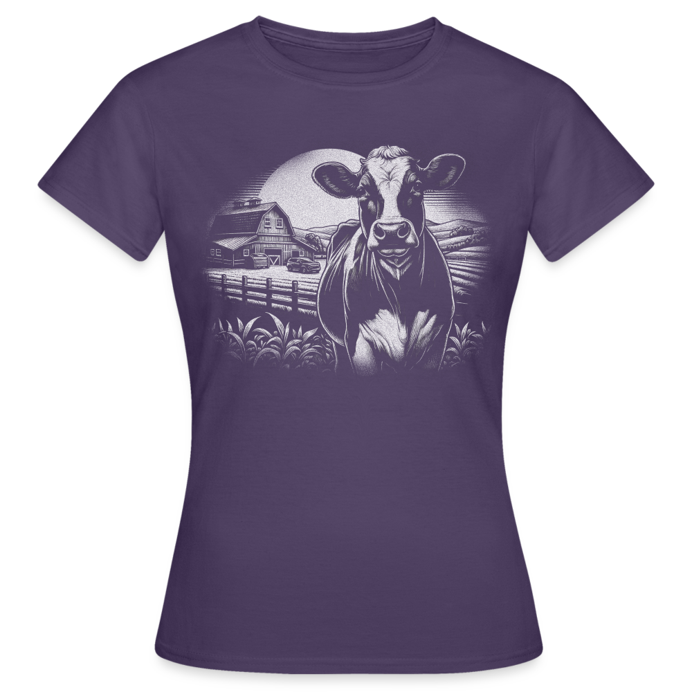 Frauen T-Shirt "Kuh- und Landschaftsmotiv" - Dunkellila