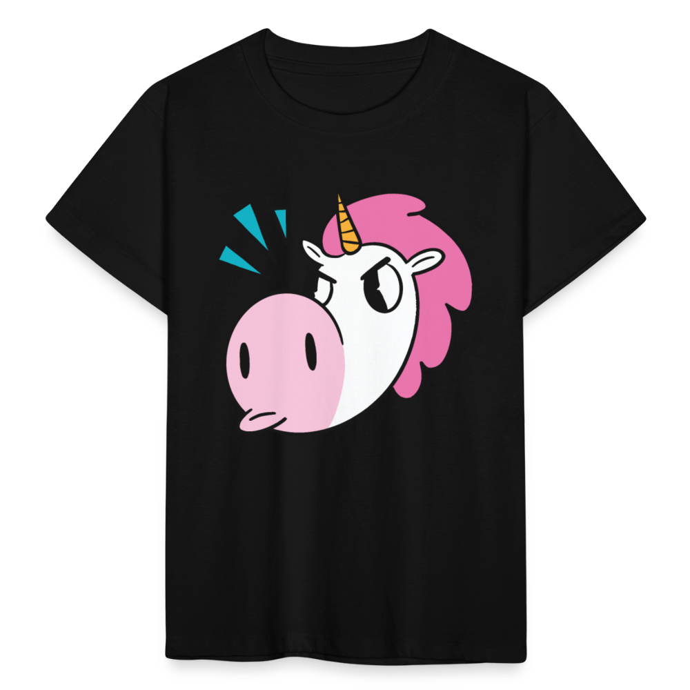 Kinder T-Shirt "Wütendes Einhorn" - Schwarz