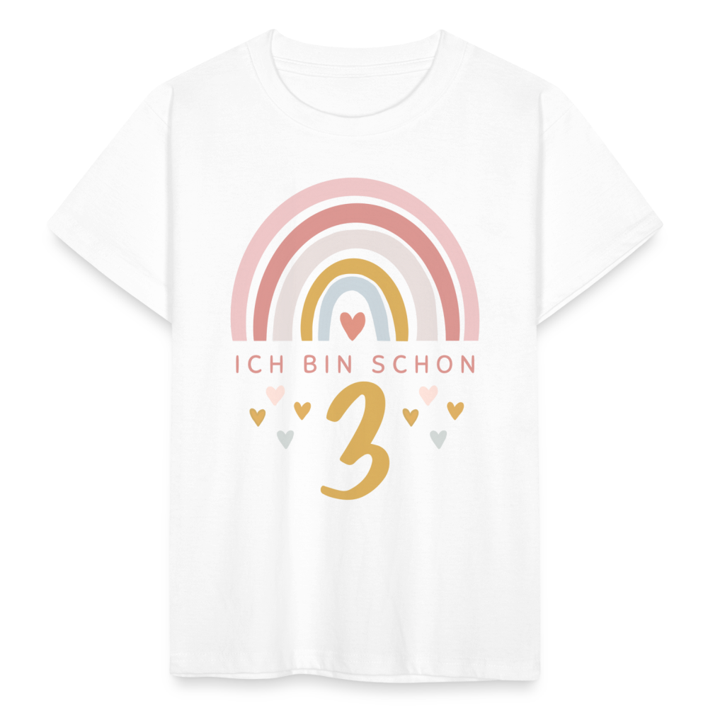 Kinder T-Shirt "Ich bin schon 3" (Regenbogen und Herzen) - Weiß