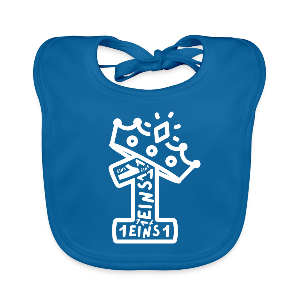 Baby Bio-Lätzchen "1. Geburtstag" (Viele Einsen) - Pfauenblau
